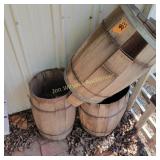 3 wood barrels
