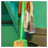 Paint brushes, pick, flyswatter