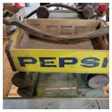 Vtg Pepsi crate made in to wagon, tongue is broke