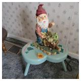 Heart shape stool and gnome figurine