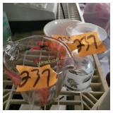 Pyrex bowl, measuring cup, silver leaf glass