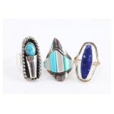 Lot of 3 Sterling Silver Rings.