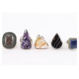 Lot of 5 Natural Stone Rings.