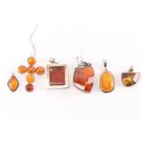 Amber & Sterling Pendant Lot.