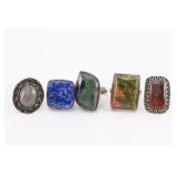 Lot of 5 Natural Stone Rings.