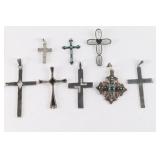 Lot of 8 Sterling Cross Pendants.