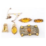 Lot of Vintage Yellow Glass Jewelry.