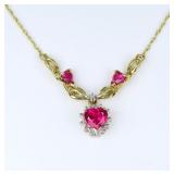 Charming Created Ruby and Diamond Necklace