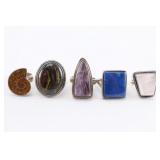 Lot of 5 Natural Stone Rings.