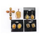Lot of 3 Amber Earrings & 2 Pendants.