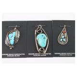 Lot of 3 Sterling & Turquoise Pendants.