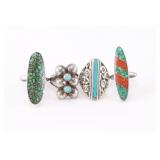 Lot of 4 Native American Rings.