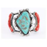 Navajo Turquoise & Coral Cuff.