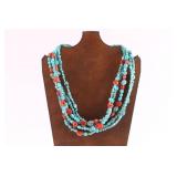 5 Strand Turquoise & Branch Coral Necklace.