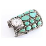 Large Navajo Sterling & Turquoise Watch Cuff.