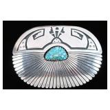 Sterling Silver & Turquoise Belt Buckle.