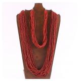 Lot of 2 Coral Seed Bead Necklaces.