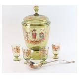 Hand-Blown Glass Punch Bowl & Cups.