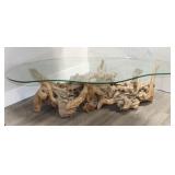 Knotty Wood  Glass Coffee Table.