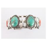 Navajo Turquoise & Coral Cuff.