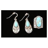 Navajo Kerah Tsosie Ring & Earring Set.