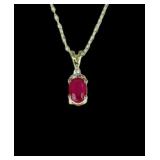 Elegant Natural Red Ruby and Diamond Pendant