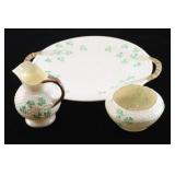 Belleek Serving Plate w/ Sugar Bowl & Creamer.