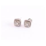 Sterling & Diamond Cushion Cluster Earrings.