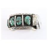 Sterling & Turquoise Watchband Cuff.
