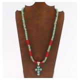 Turquoise Beaded Cross Necklace