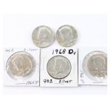 Lot of 5 Silver Kennedy 1/2 Dollars