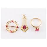 Antique Lady's Pink Sapphire & Pendant Brooch Set