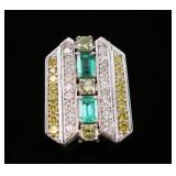 Large Art Deco Diamond & Emerald Pendant