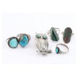 Lot of 5 Navajo Rings & Owl Broach