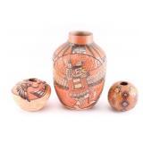 Lot of 3 Carved Pots