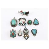 Lot of Turquoise Pendants and Brooches