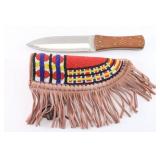 Double Edge Knife w/ Beaded & Fringed Scabbard