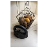 Antique wire gathering egg basket, with folding