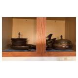 Kitchen shelf lot of silver plate that has some