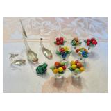 Set of Antique Place Card holders, glass baskets