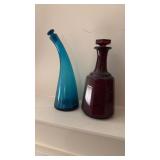 Antique Ruby red glass decanter with matching