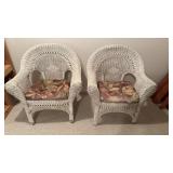 Pair of vintage, white wicker chairs, nice white