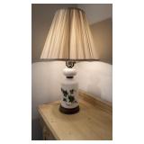 Vintage milk glass table lamp, with handpainted