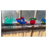 4 vintage glass suncatcher, includes two fish, a