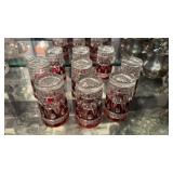 Set of nine Ruby Red Cut to clear Ruby bread,