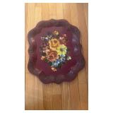Vintage hand painted tole tin tray with a