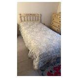 Single size bed, off-white painted headboard with