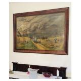 Large antique watercolor painting, the impending