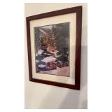 3 frame prints, two outdoor mountain scenes,