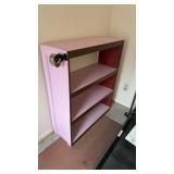 Four level shelf unit, painted pink and brown,